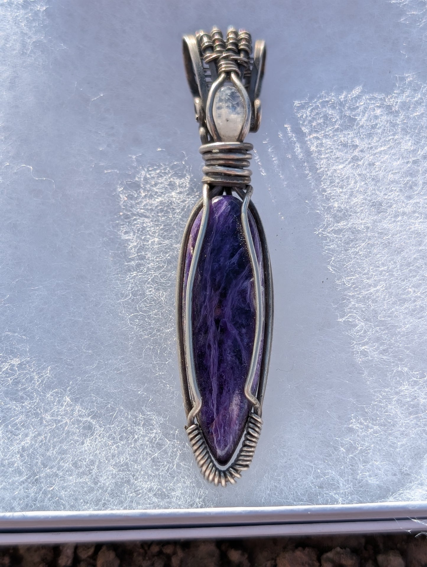 Lions Gate Spiritually Fixed Charoite & Moonstone Sterling Silver Necklace