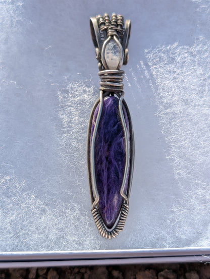 Lions Gate Spiritually Fixed Charoite & Moonstone Sterling Silver Necklace
