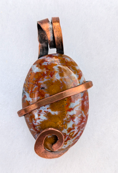 Lions Gate Spiritually Fixed Plume Agate Copper-Wrapped Necklace