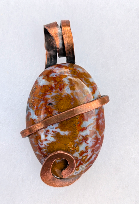 Lions Gate Spiritually Fixed Plume Agate Copper-Wrapped Necklace