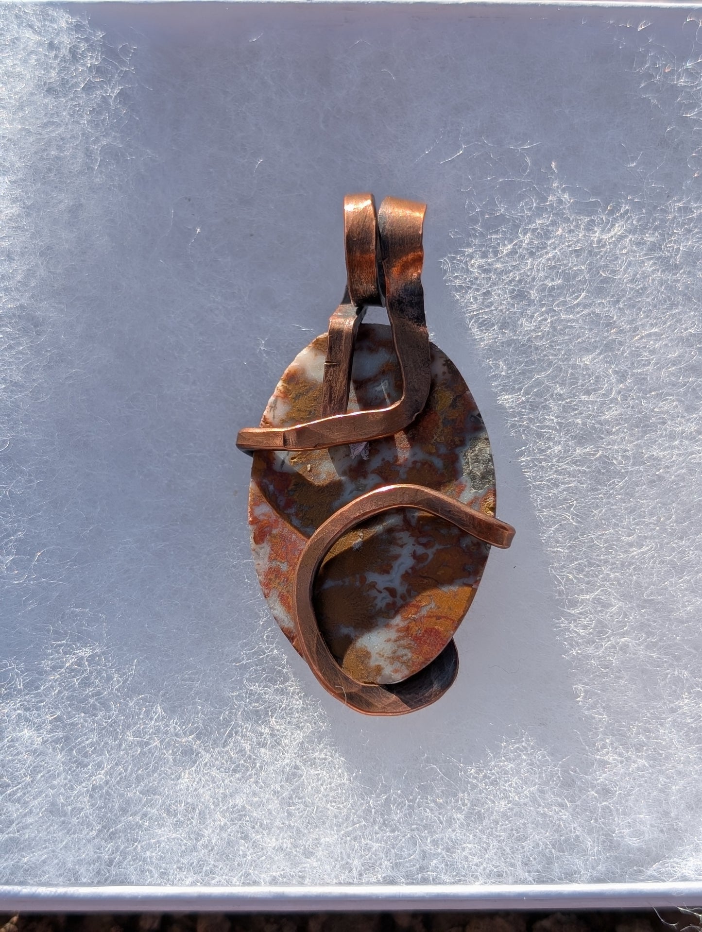 Lions Gate Spiritually Fixed Plume Agate Copper-Wrapped Necklace