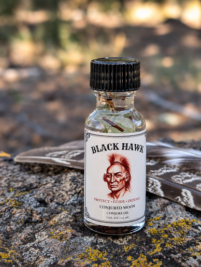 Black Hawk protection oil handcrafted by Conjured Moon for ritual and candle work