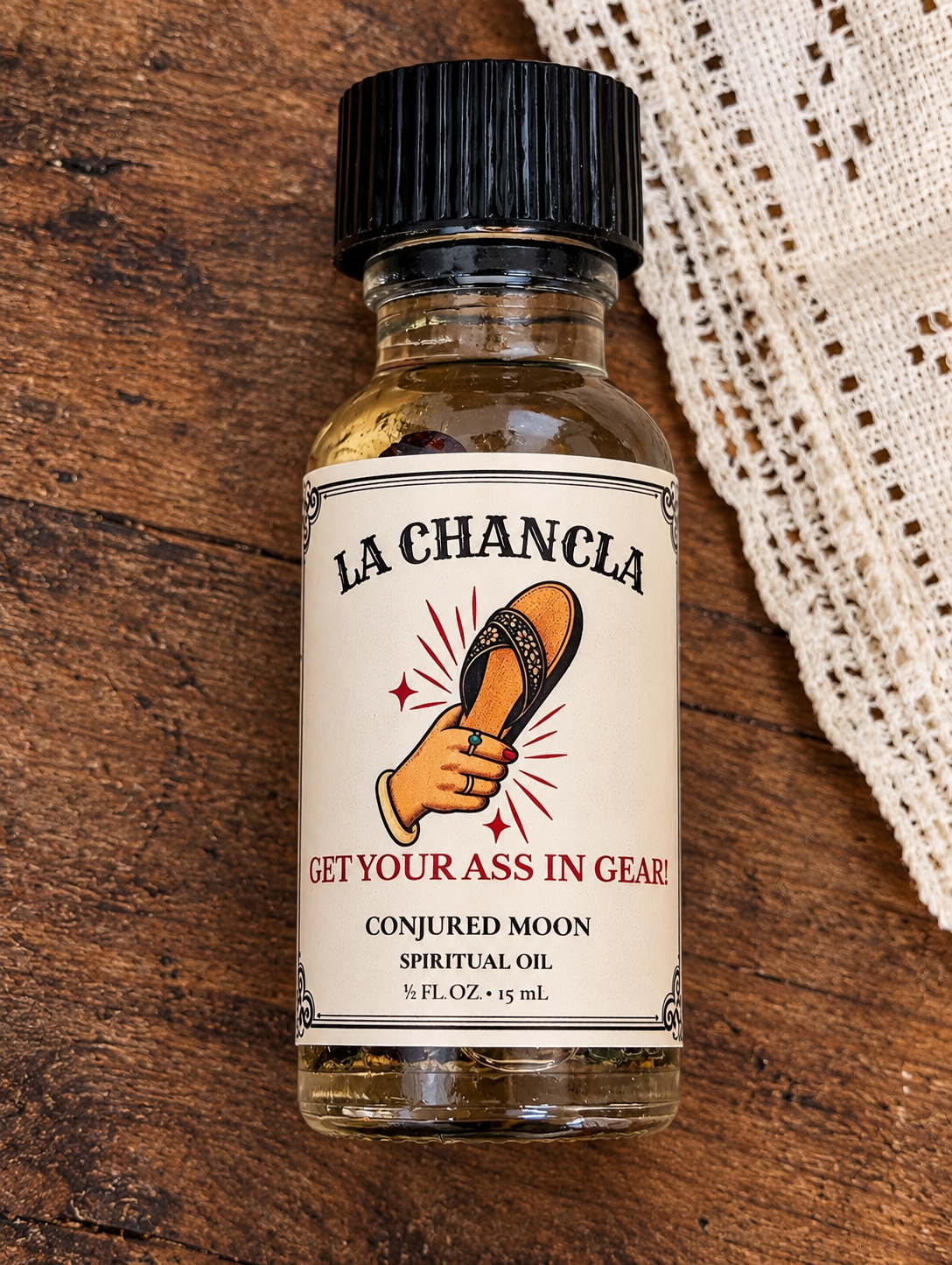 La Chancla Spiritual Oil by Conjured Moon for motivation, action, movement and spiritual momentum