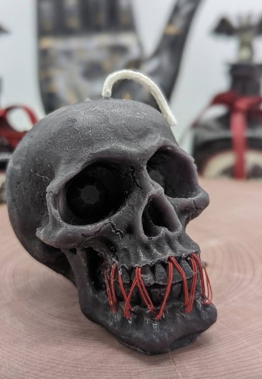 Skull Candle Enemy Stitched Mouth Beeswax Candle